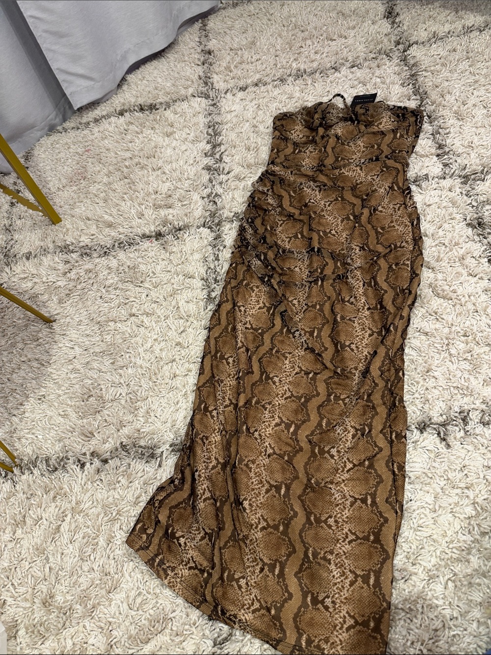 JLUXLABEL Brown Snake-Print Strapless Maxi Dress